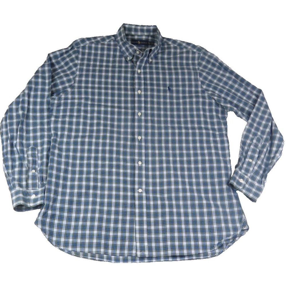 Ralph Lauren Dress Shirt Mens 16.5 Blue Plaid Long Sleeve Button Down Preppy